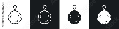 Shower sponge ball icons in solid and stroke graphics