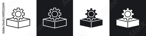 Product management icons in solid and stroke graphics