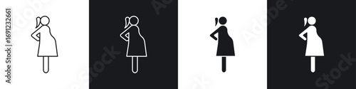 Pregnant woman icons in solid and stroke graphics