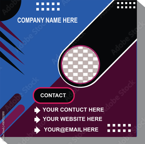 Dynamic social media post template for business promotions and contact information vector