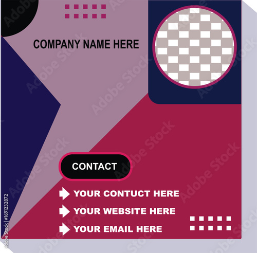 Professional social media post template with contact information placeholder and logo area vector