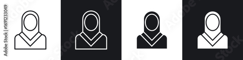 Muslim woman icons in solid and stroke graphics