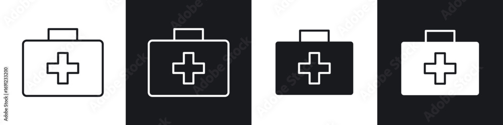 Fototapeta premium Medical aid kit icons in solid and stroke graphics