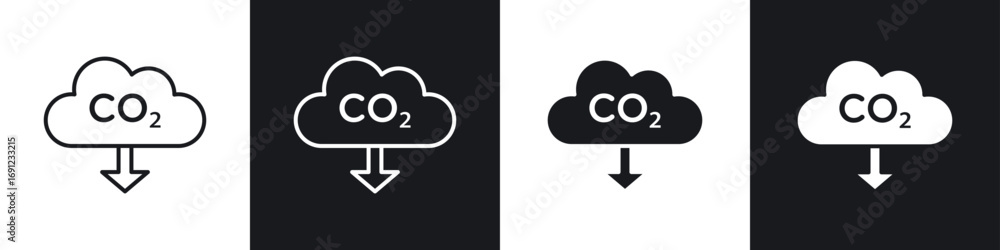Naklejka premium Low carbon dioxide icons in solid and stroke graphics