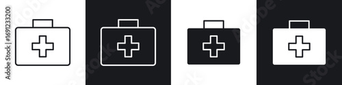 Medical aid kit icons in solid and stroke graphics