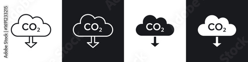 Low carbon dioxide icons in solid and stroke graphics