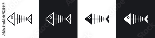 Fishbone icons in solid and stroke graphics