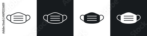 Face mask icons in solid and stroke graphics