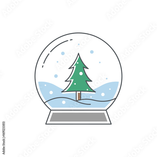 Festive Snow Globe with Evergreen Tree and Snowflakes