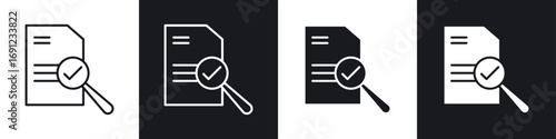 Document verification icons in solid and stroke graphics