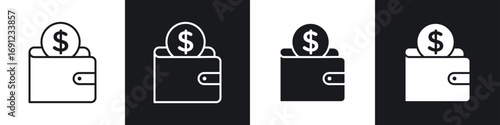 Digital wallet icons in solid and stroke graphics