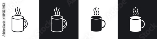 Coffee mug icons in solid and stroke graphics