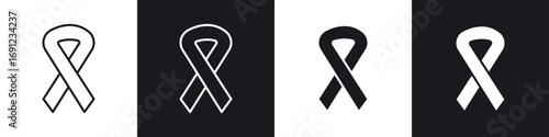 Cancer ribbon icons in solid and stroke graphics