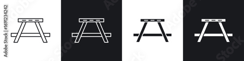 Camping table icons in solid and stroke graphics