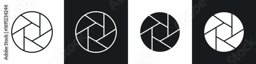 Camera shutter icons in solid and stroke graphics