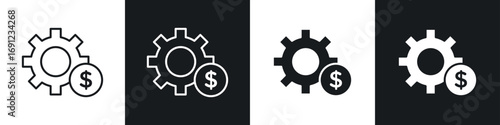Business development icons in solid and stroke graphics