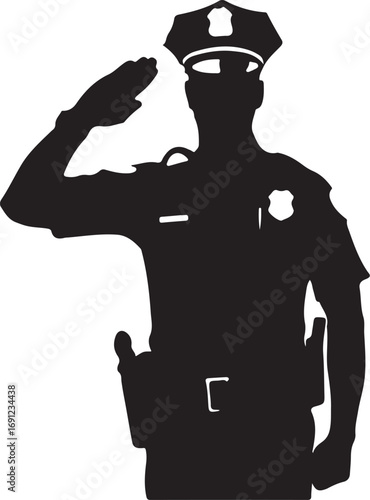 Black silhouette of a police officer in uniform saluting vector