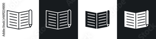 Homework icons in solid and stroke graphics