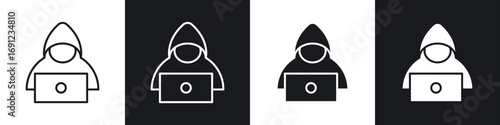 Hacker icons in solid and stroke graphics