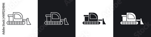 Bulldozer icons in solid and stroke graphics