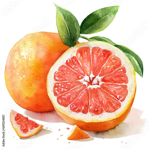Grapefruit, watercolor painting vector, isolated on a white background.