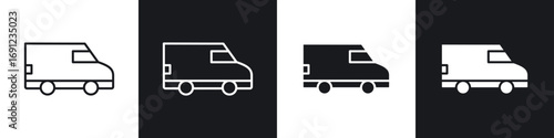 Van icons in solid and stroke graphics