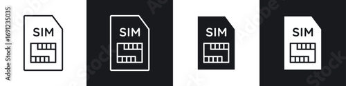 Sim card icons in solid and stroke graphics