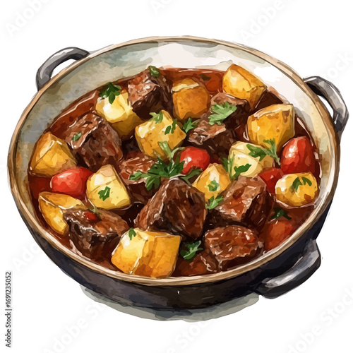 Goulash, watercolor vector, isolated on a white background.