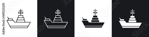 Warship icons in solid and stroke graphics