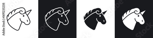 Unicorn icons in solid and stroke graphics