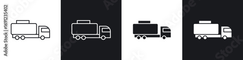 Fuel truck icons in solid and stroke graphics