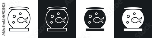 Fish bowl icons in solid and stroke graphics
