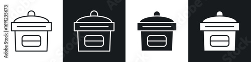 Pressure cooker icons in solid and stroke graphics
