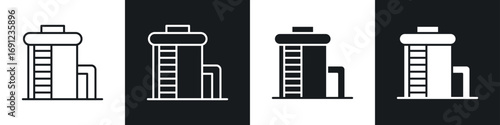 Water tank icons in solid and stroke graphics