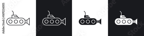 Submarine icons in solid and stroke graphics