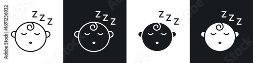 Sleeping baby icons in solid and stroke graphics