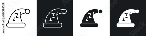 Sleeping hat icons in solid and stroke graphics