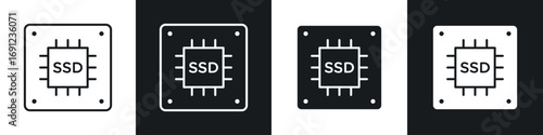SSD drive icons in solid and stroke graphics