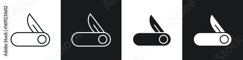 Pocket knife icons in solid and stroke graphics