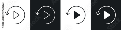 Playback icons in solid and stroke graphics