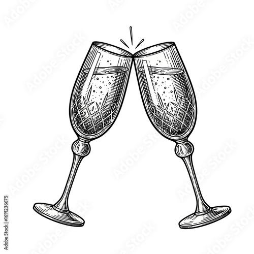 Detailed Cheers Champagne Glasses, Ornate Design