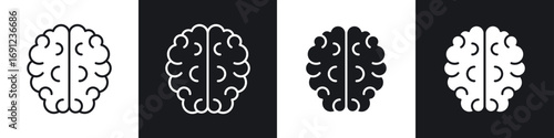 Human brain icons in solid and stroke graphics