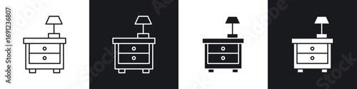 Bedside table icons in solid and stroke graphics