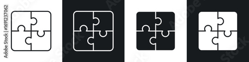 Puzzle icons in solid and stroke graphics