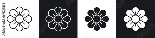 Flower icons in solid and stroke graphics