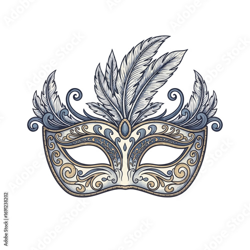 Ornate Venetian Carnival Mask with Feathers