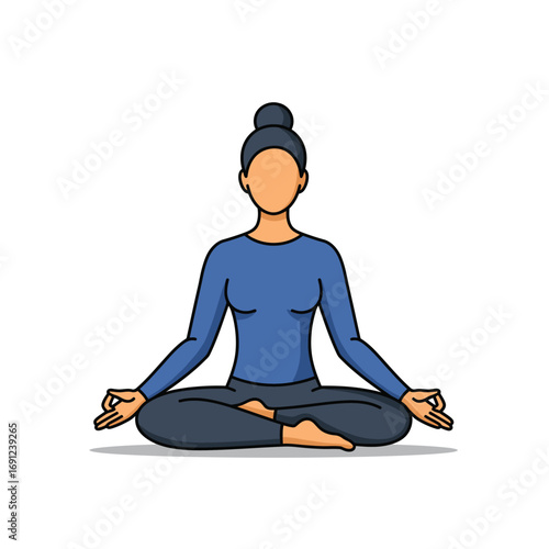 Woman meditating in lotus position on white surface, achieving mindfulness and inner peace through yoga practice, creating a serene and calm atmosphere.