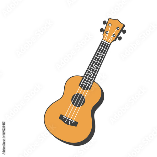 Ukulele plays a cheerful melody in a sunny music room, creating a relaxing and joyful atmosphere with its bright sound.