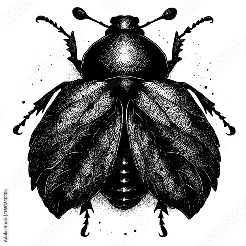 black and white beetle, black beetle isolated on white