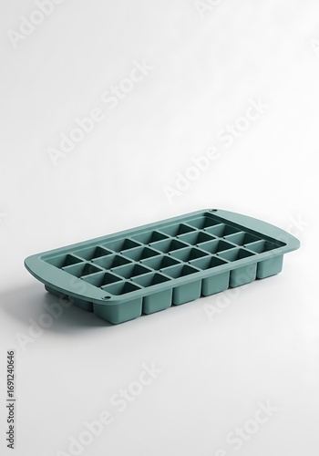 Modern teal silicone ice cube tray with 32 compartments, perfect for chilling drinks and freezing small portions.